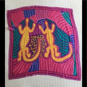 Vintage Jimmy Pike colorful silk scarf w/ lizards
